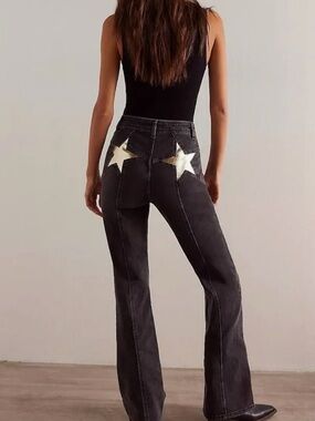 Free People Firecracker Jeans Size 33 NWT RT $168 - Black / Gold Stars ✨